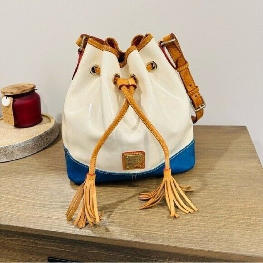 Dooney & Bourke Fairview Drawstring White and Blue Bag - Picture 1 of 13